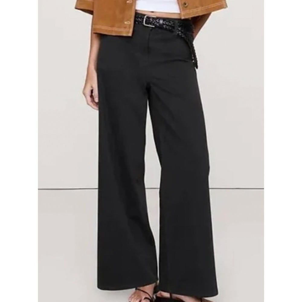 Banana Republic Black High Rise Wide Leg Lightweight Stretch Cotton Pants 16 - Picture 1 of 12